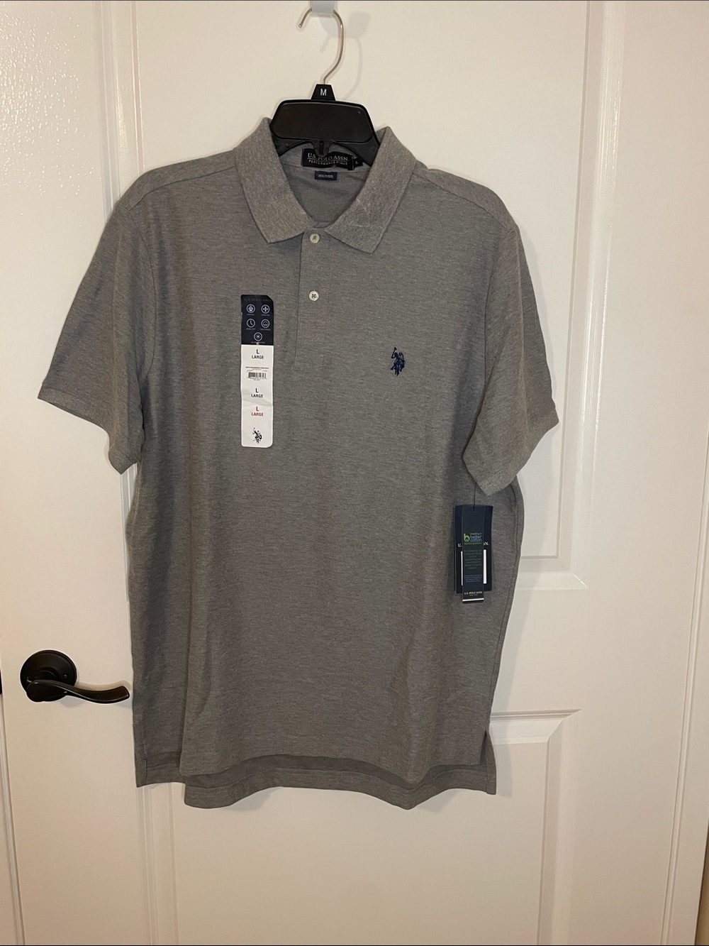 U.S. Polo Assn. Men's Heather Gray Polo with Navy Logo